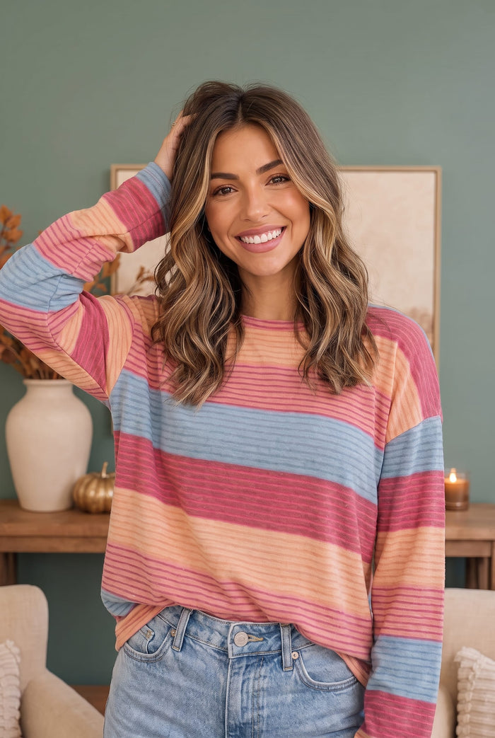 Sunny Stripes Long Sleeve Knit Top