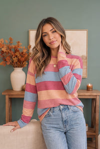 Sunny Stripes Long Sleeve Knit Top
