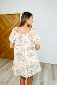 Bow Peep Eyelet Knit Dress in Pink and Green