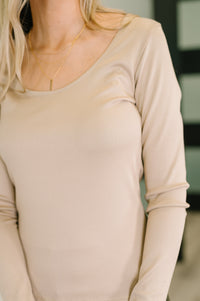 Can You Believe It Basic Long Sleeve Top In Sand