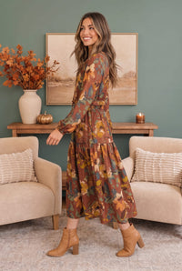 Harvest Bloom Tiered Midi Dress