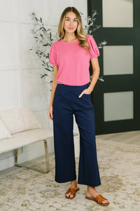 Only Pair High Waisted Wide Leg Bottoms in Navy
