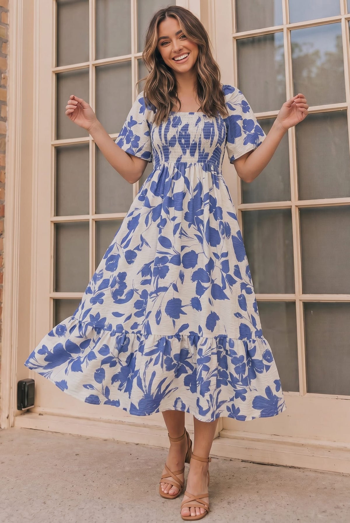 Blue Blooms & Sunshine Midi Dress