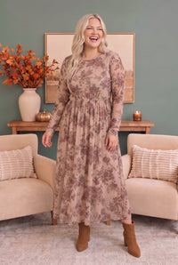 Rosewood Dreams Floral Mesh Midi Dress
