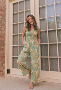 Party Ready Jumpsuit in Green Floral Bliss