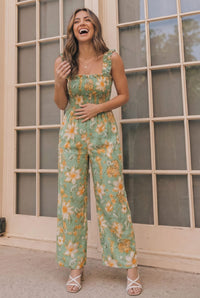 Party Ready Jumpsuit in Green Floral Bliss