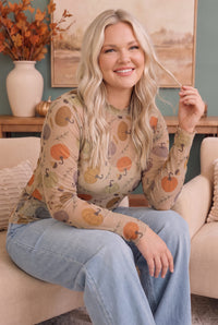 Pumpkin Patch Pretty Mesh Long Sleeve Top