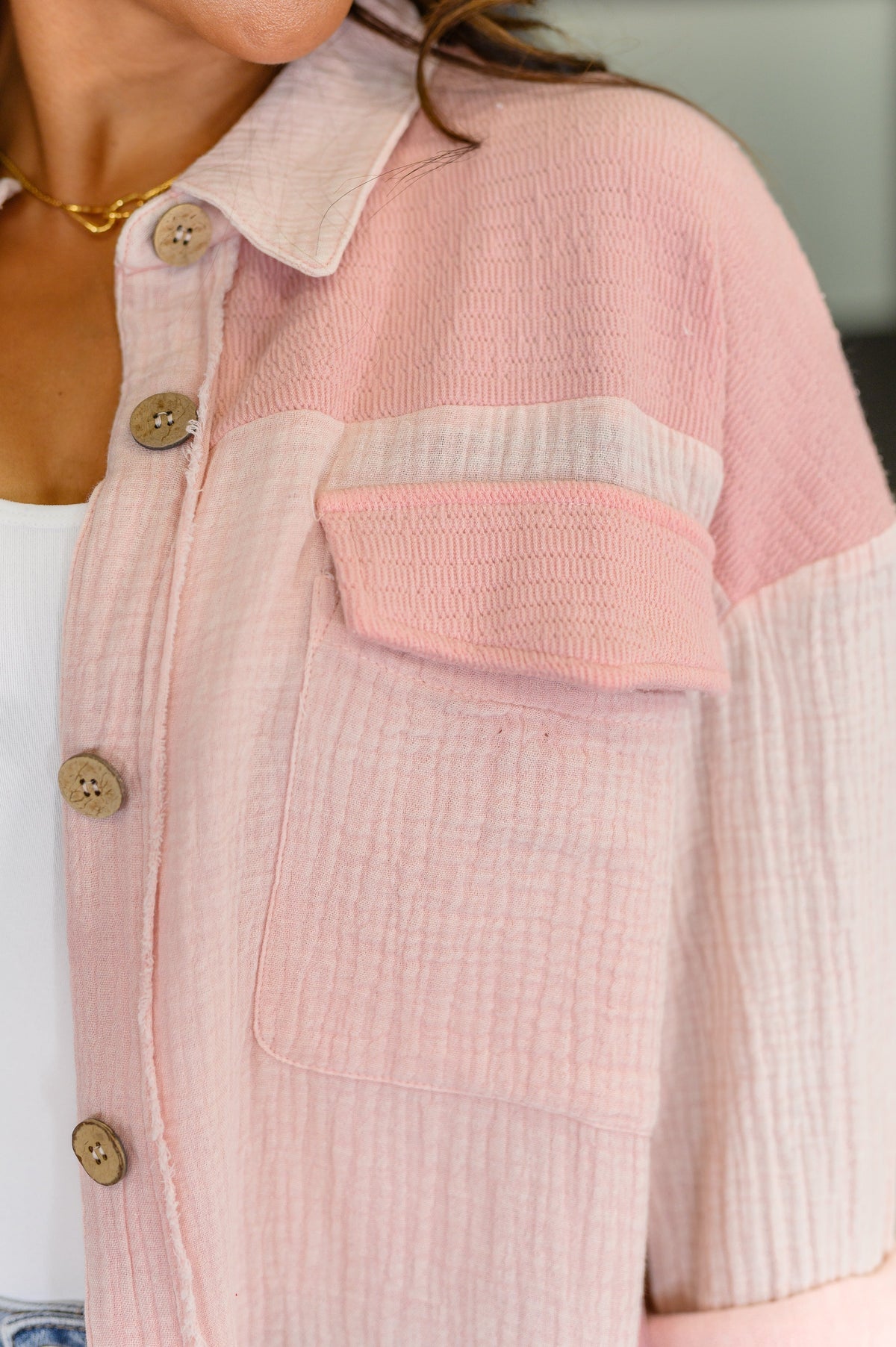 Hot & Unbothered Full Front Button Down Shacket in Pink