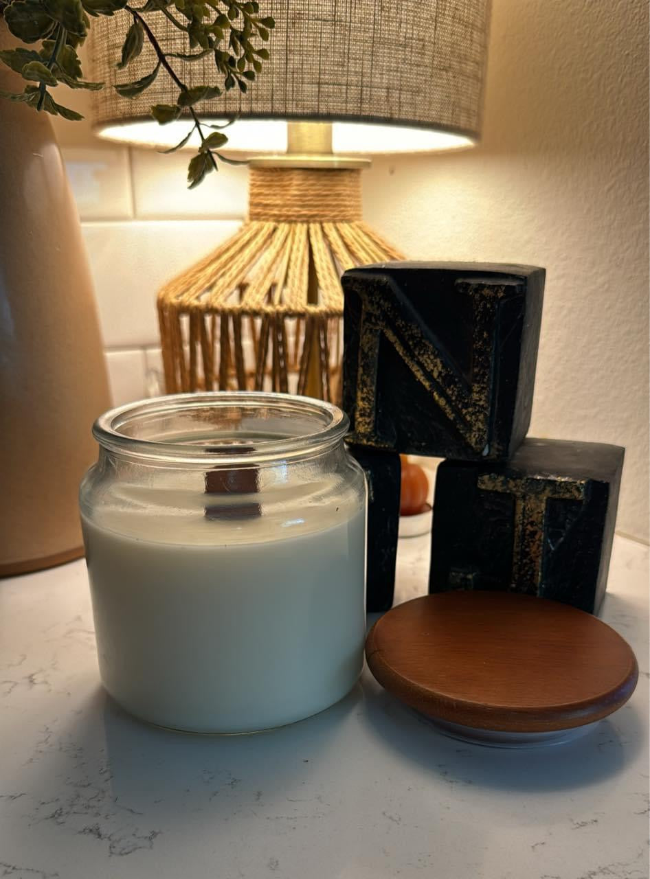 Premium Hand-Poured Soy Wax & Wooden Wick Candles  - 16oz Glass Jar