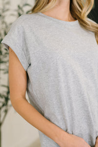 It Starts Here Basic Rolled Sleeve Tee in H Grey