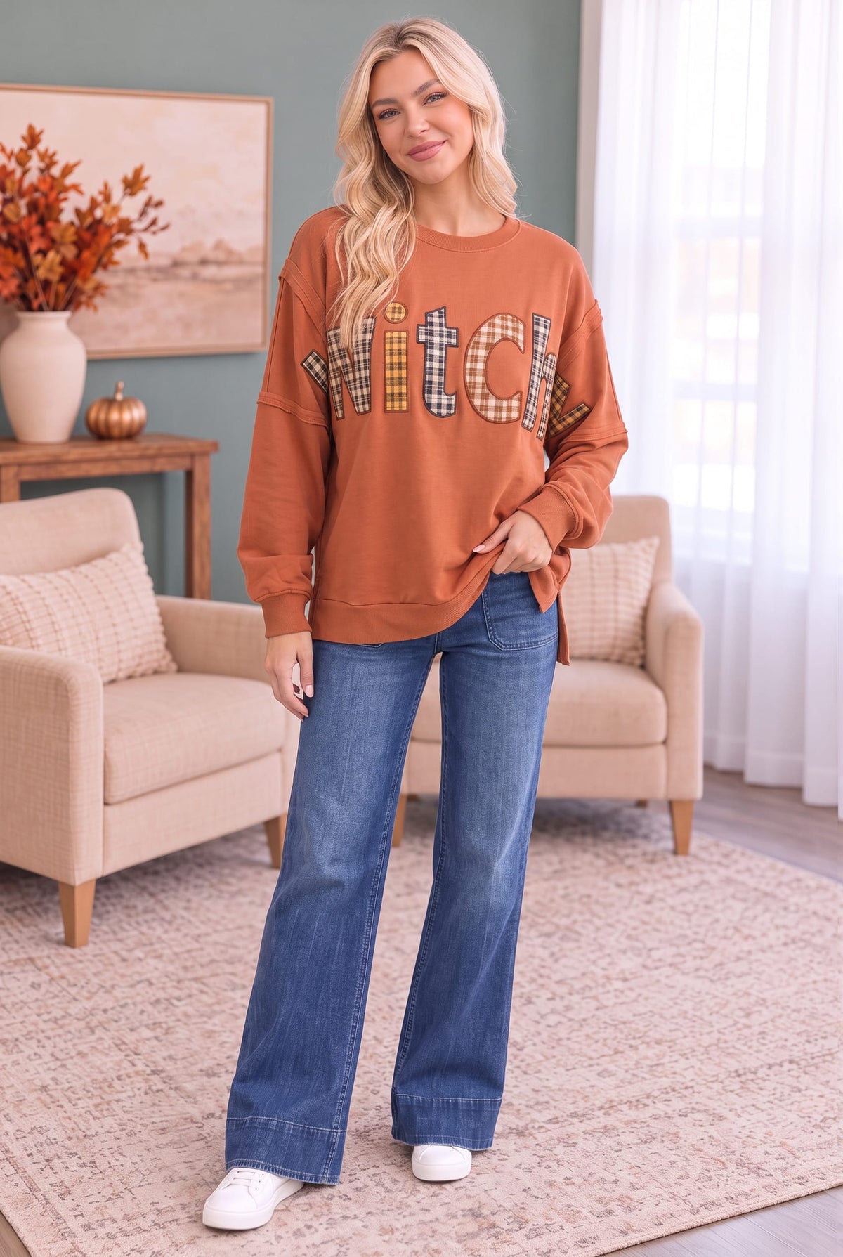 Witchy Plaid Patch Sweatshirt