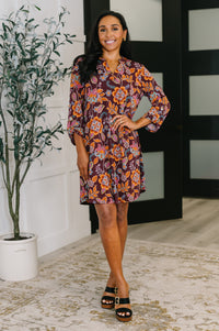 Lizzy Long Sleeve Dress in Chocolate Floral