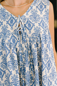 Miss Mischief V-Neck Romper in Blue