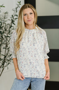 Sweet Ruffle Affair High Neck Blouse in Blue