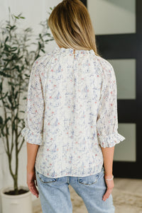 Sweet Ruffle Affair High Neck Blouse in Blue