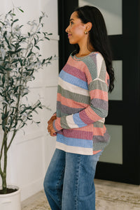 To Be Determined Drop Shoulder Top in Rust, Olive and Blue