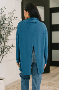 Travel Destination Cowl Neck Pullover in Dark Teal