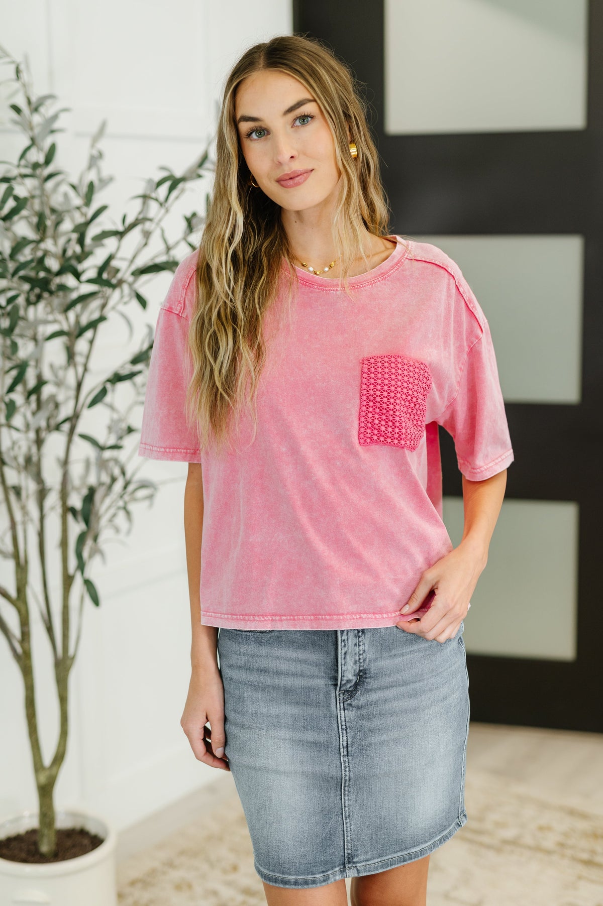 Who's That Girl Crochet Pocket T-Shirt