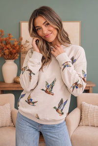 Taking Flight Mallard Duck Print Sweatshirt